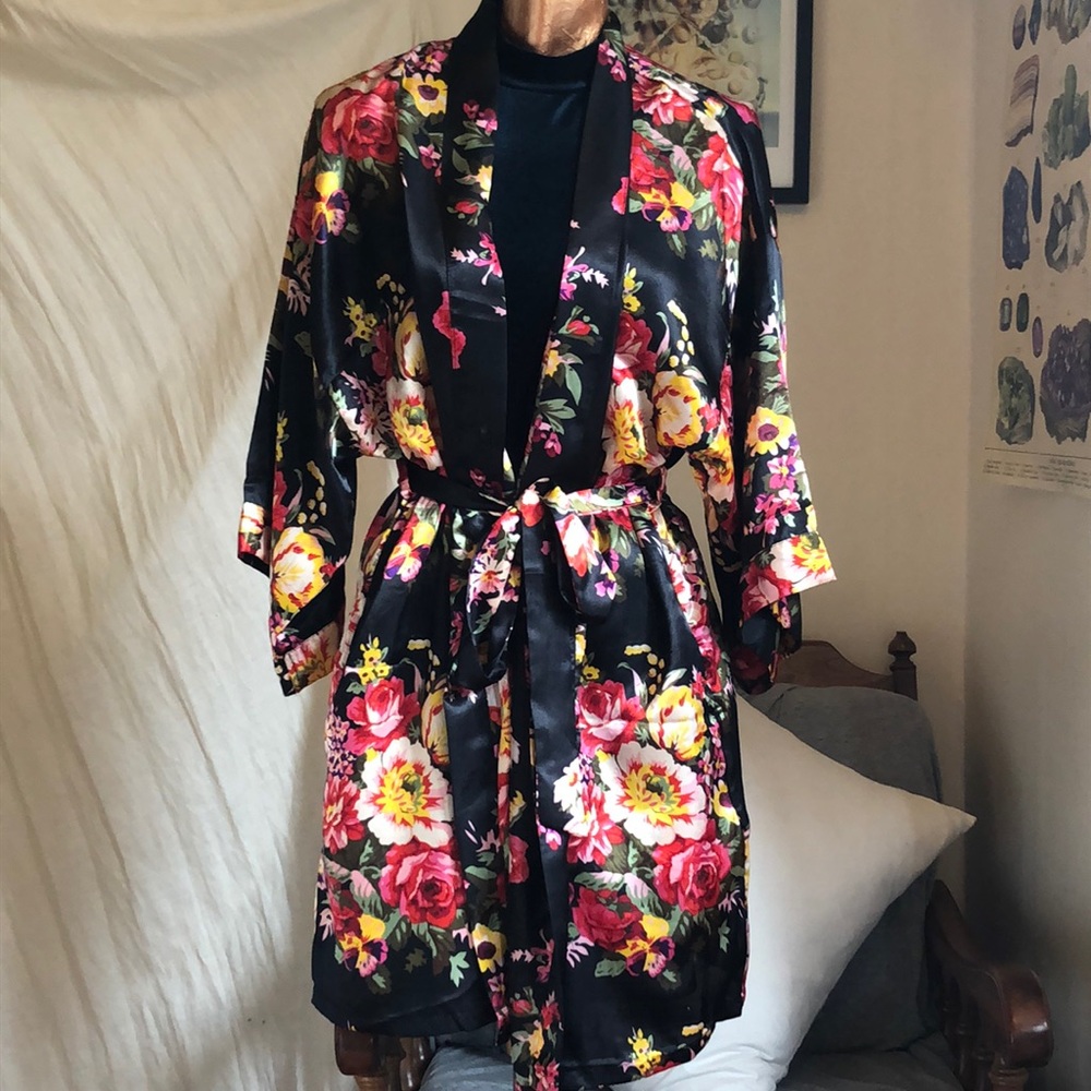 Floral silken dressing gown robe
